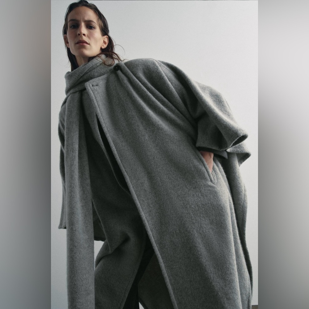 ZARA ALPACA BLEND CAPE COAT WITH SCARF ZW COLLECTION, size MEDIUM, NWT - Picture 5 of 13